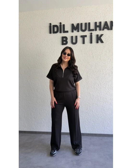 Siyah Polo Yaka Rahat Kesim Takım