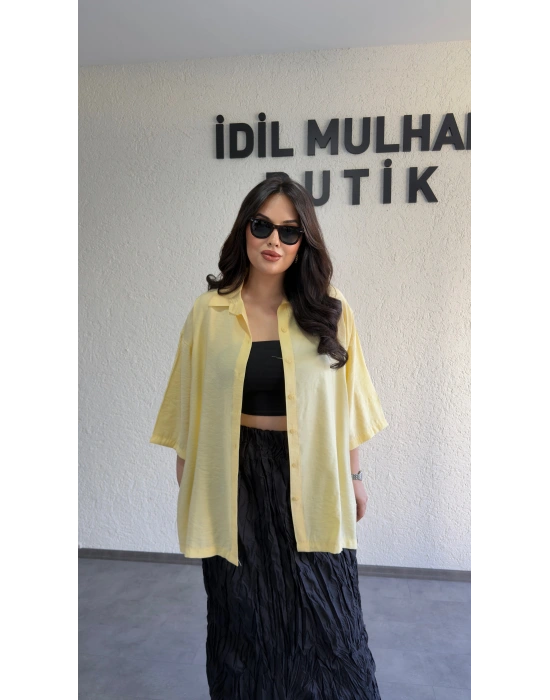 Sarı Günlük Rahat Kalıp Gömlek