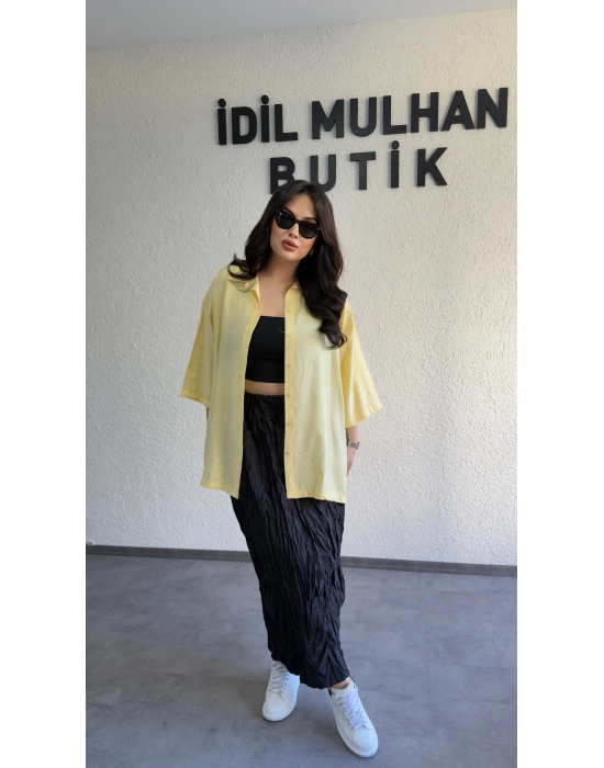Sarı Günlük Rahat Kalıp Gömlek