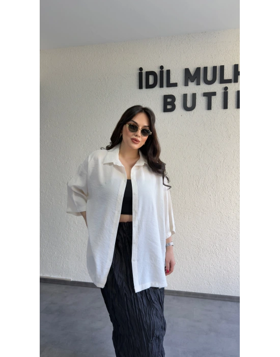 Beyaz Günlük Rahat Kalıp Gömlek