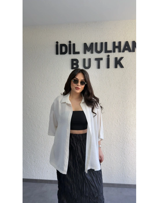 Beyaz Günlük Rahat Kalıp Gömlek