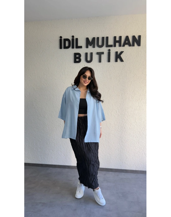 Bebe Mavi Günlük Rahat Kalıp Gömlek