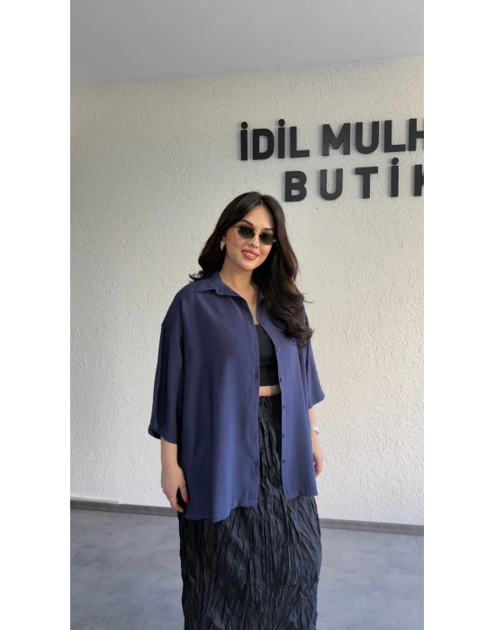 Lacivert Günlük Rahat Kalıp Gömlek