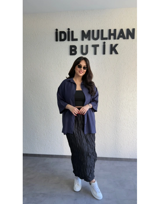 Lacivert Günlük Rahat Kalıp Gömlek