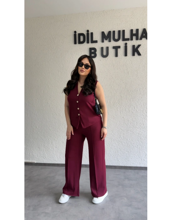 Bordo Zr Model Yelek Pantolon Takım