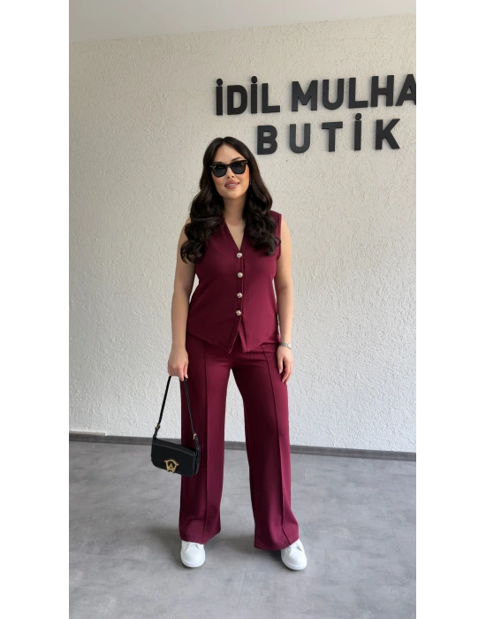 Bordo Zr Model Yelek Pantolon Takım