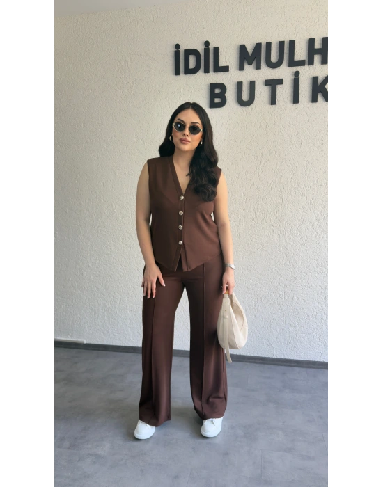 Kahverengi Zr Model Yelek Pantolon Takım