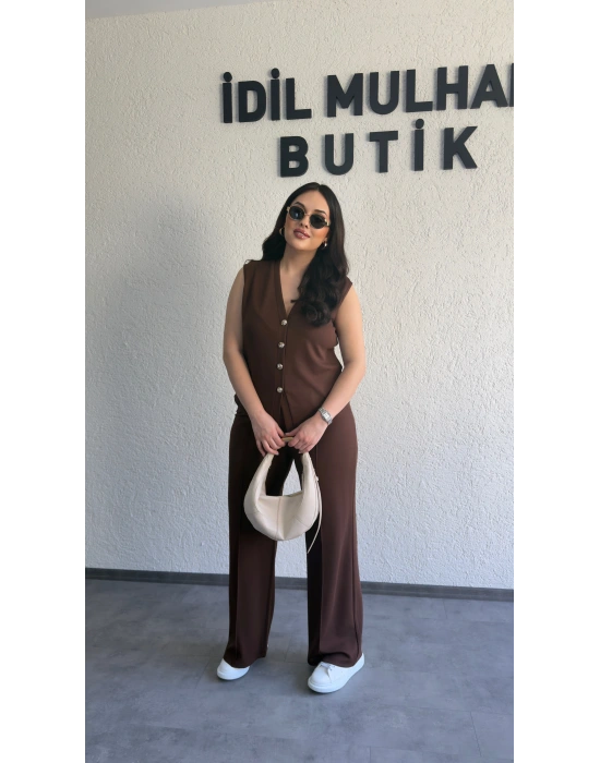 Kahverengi Zr Model Yelek Pantolon Takım