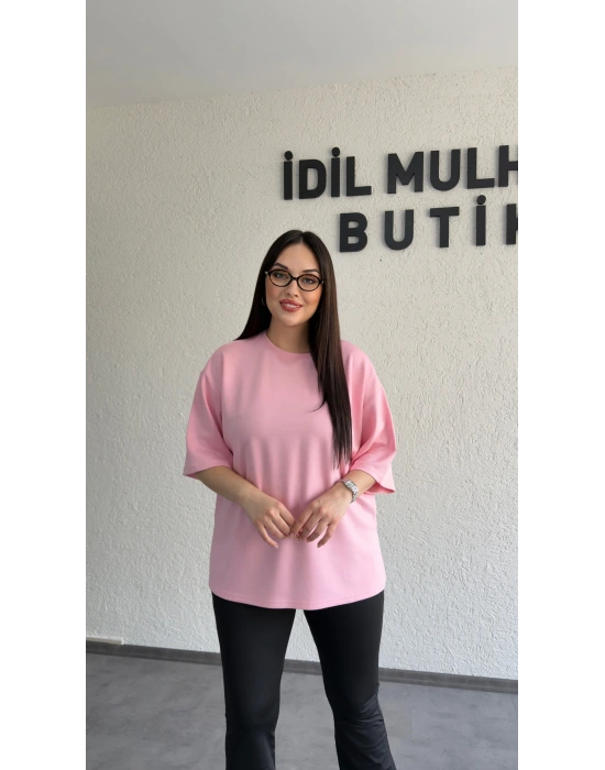 Pembe Bisiklet Yaka Oysh Tişört