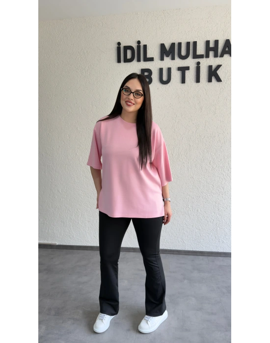 Pembe Bisiklet Yaka Oysh Tişört
