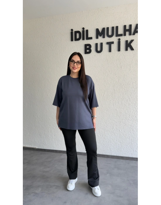 Antrasit Bisiklet Yaka Oysh Tişört