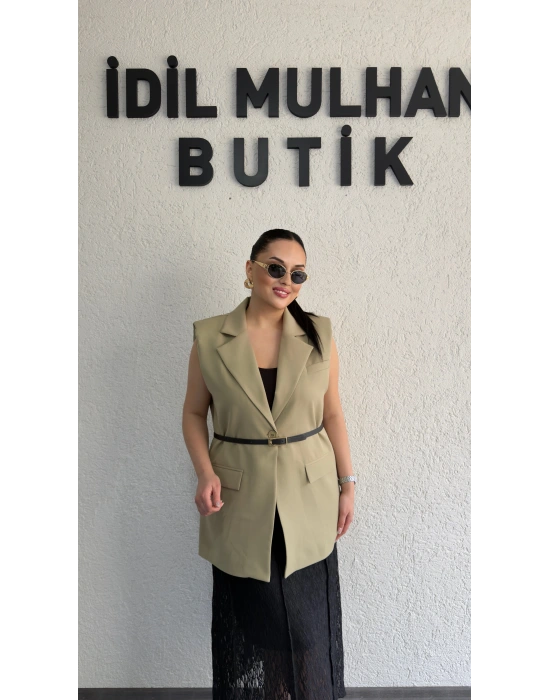 Çağla Yeşili Vatkalı Premium Blazer Yelek