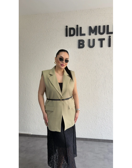 Çağla Yeşili Vatkalı Premium Blazer Yelek