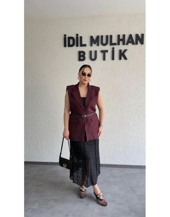 Mürdüm Vatkalı Premium Blazer Yelek