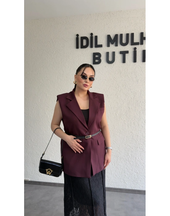 Mürdüm Vatkalı Premium Blazer Yelek