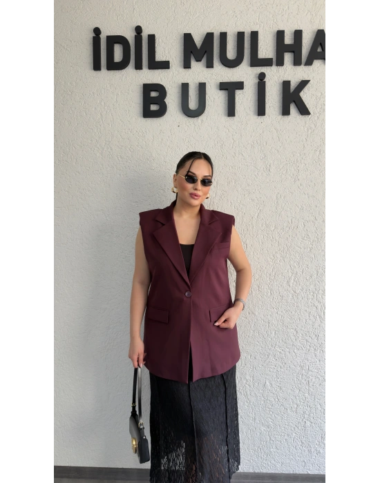 Mürdüm Vatkalı Premium Blazer Yelek