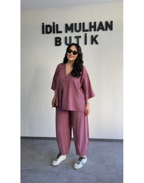 Mürdüm Tek Düğmeli Bohem Tensel Takım