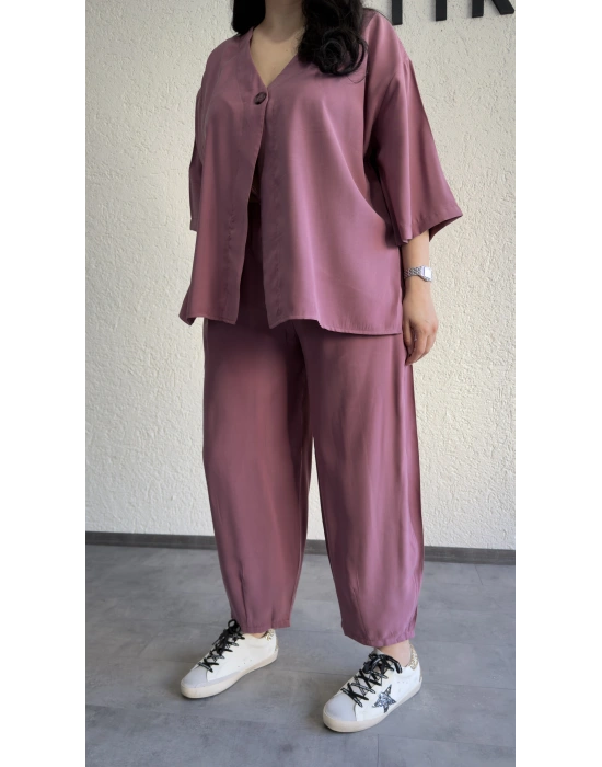 Mürdüm Tek Düğmeli Bohem Tensel Takım