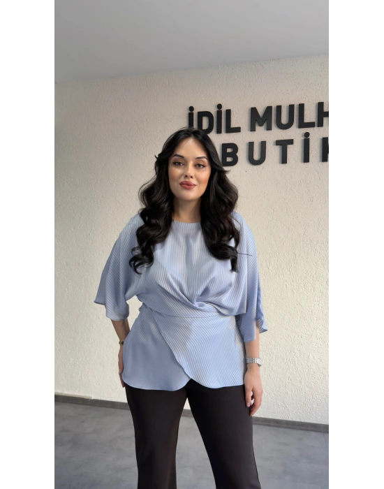 Bebe Mavi Nisbet Kumaş Bağcıklı Bluz