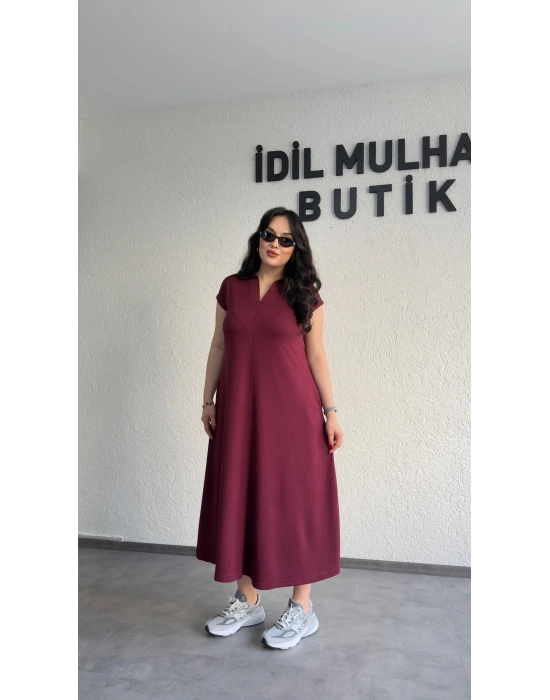 Bordo Cepli Oysh Kumaş Maxi Elbise