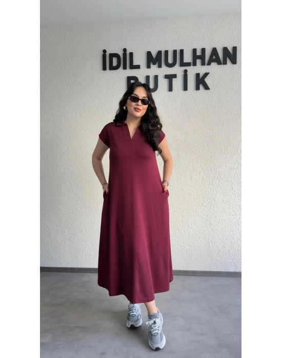 Bordo Cepli Oysh Kumaş Maxi Elbise