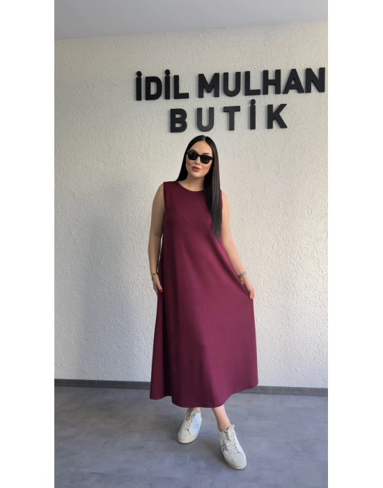 Bordo Oysh Salaş Günlük Midi Elbise