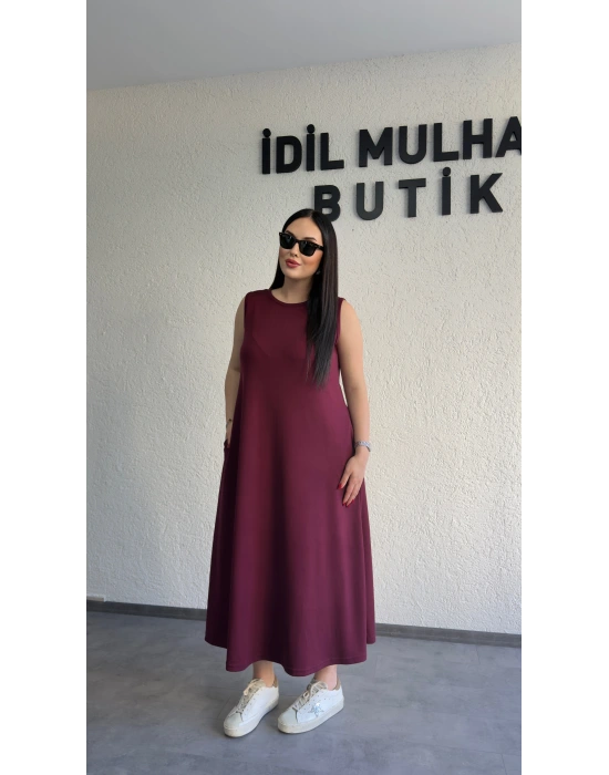Bordo Oysh Salaş Günlük Midi Elbise
