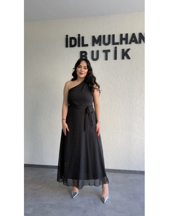 Işıltılı Siyah Şifon Elbise