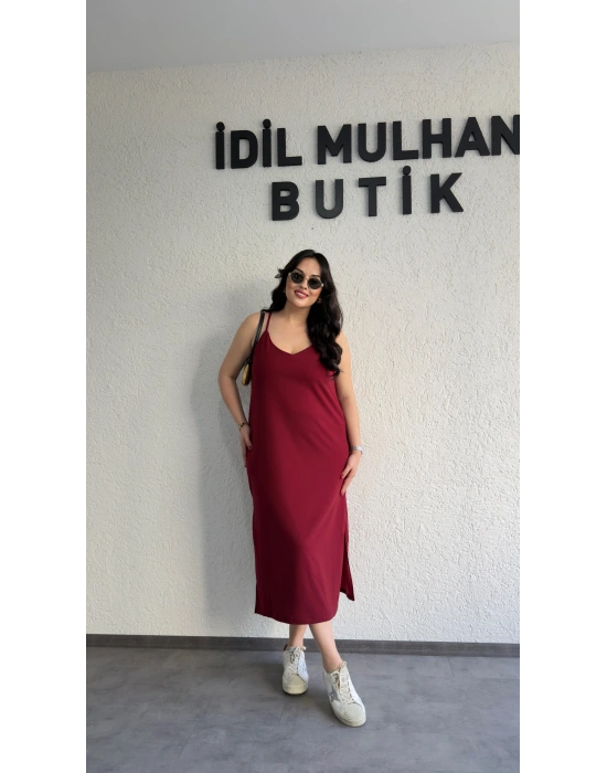 Bordo Ayarlanabilir Askılı Elbise