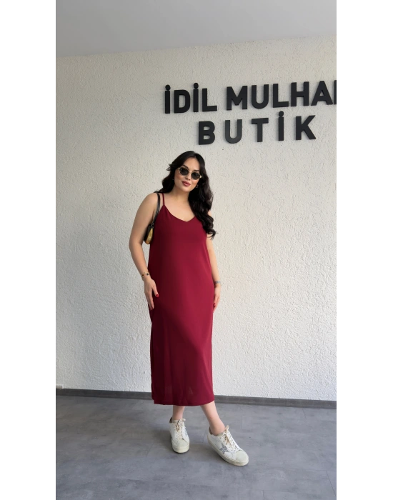 Bordo Ayarlanabilir Askılı Elbise