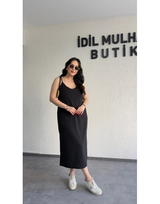 Siyah Ayarlanabilir Askılı Elbise