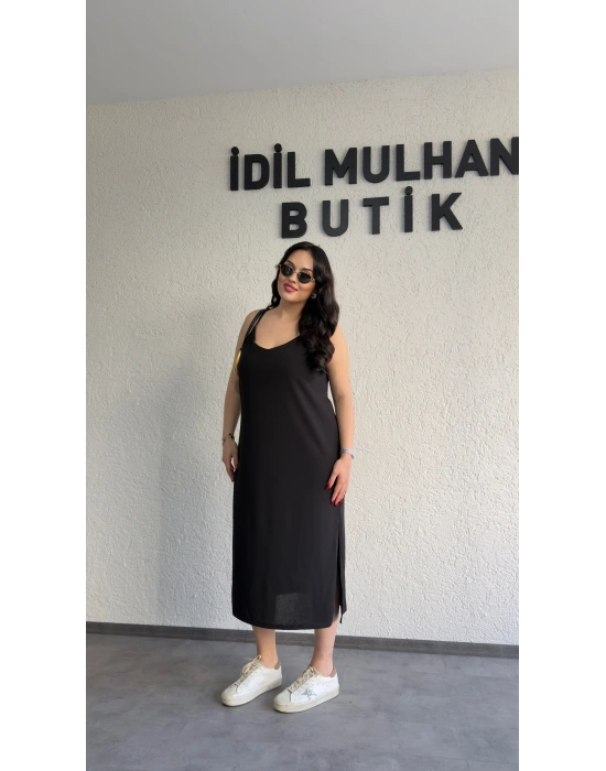 Siyah Ayarlanabilir Askılı Elbise