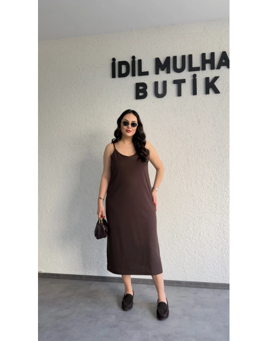 Kahverengi Ayarlanabilir Askılı Elbise
