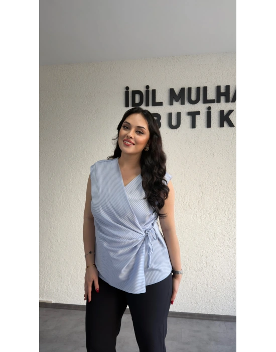 Bebe Mavi Nisbet Kumaş Kolsuz Bluz