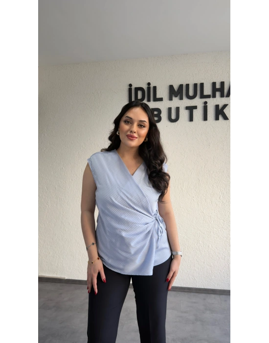 Bebe Mavi Nisbet Kumaş Kolsuz Bluz