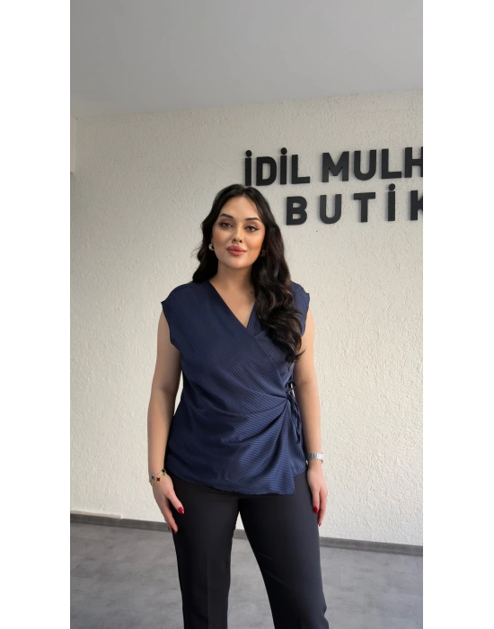 Lacivert Nisbet Kumaş Kolsuz Bluz