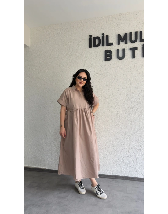 Vizon Cep Detaylı Poplin Elbise