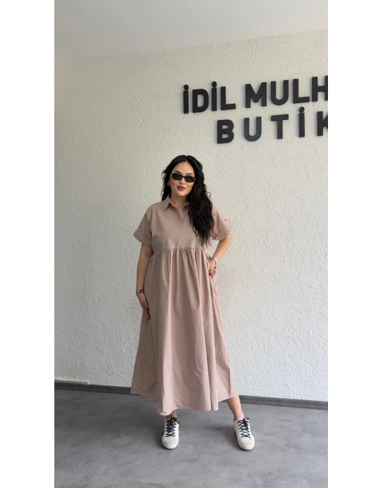 Vizon Cep Detaylı Poplin Elbise