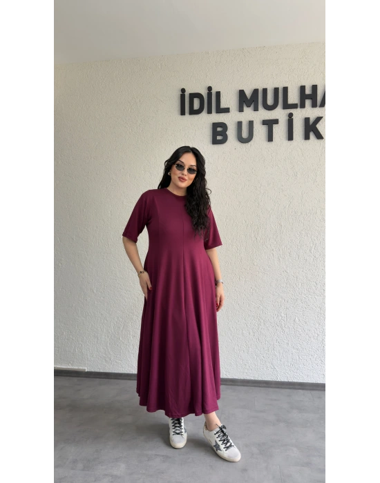 Bordo Oysh Kumaş Godeli Elbise