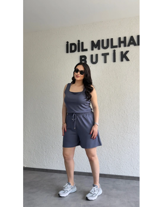 Antrasit Oysh Kumaş Şortlu Takım