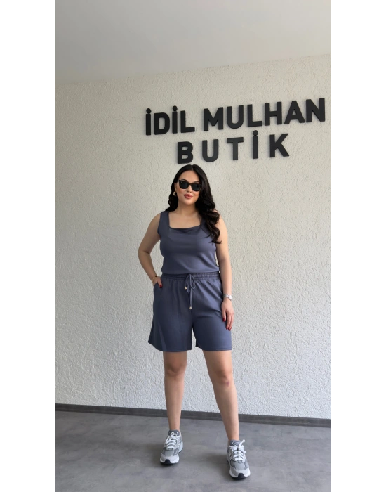 Antrasit Oysh Kumaş Şortlu Takım