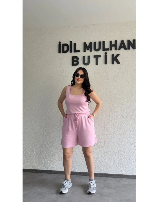 Pembe Oysh Kumaş Şortlu Takım