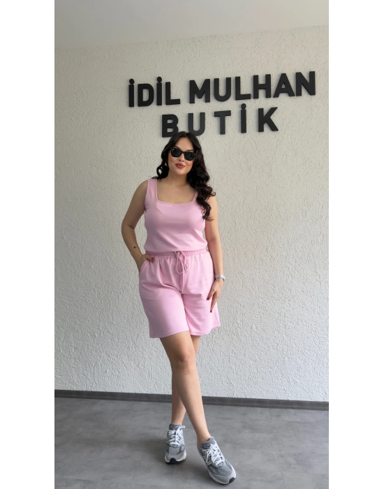 Pembe Oysh Kumaş Şortlu Takım