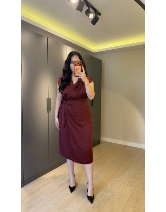 Bordo Nisbet Kumaş Eteği Astarlı Elbise