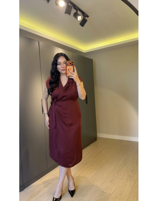 Bordo Nisbet Kumaş Eteği Astarlı Elbise