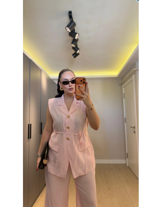 Pudra Premium Blazer Yelek Takım