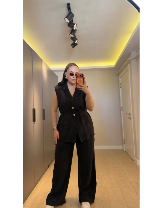 Siyah Premium Blazer Yelek Takım