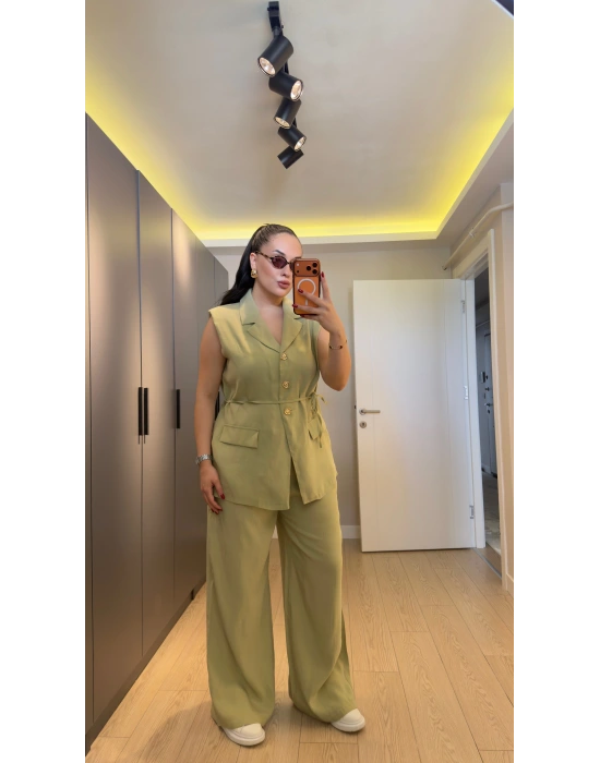 Fıstık Yeşil Premium Blazer Yelek Takım