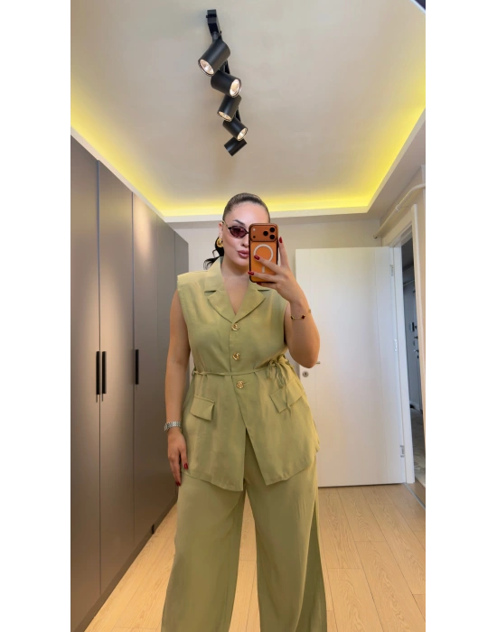 Fıstık Yeşil Premium Blazer Yelek Takım