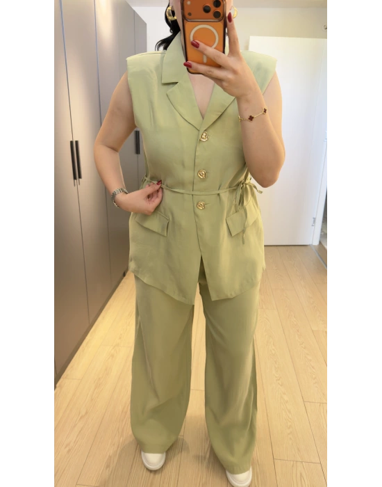 Fıstık Yeşil Premium Blazer Yelek Takım
